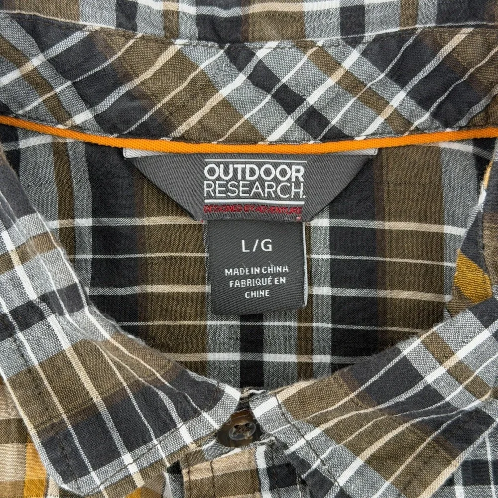 Outdoor‎ Research Plaid Shirt Mens Large Brown Yellow Short Sleeve Button Down